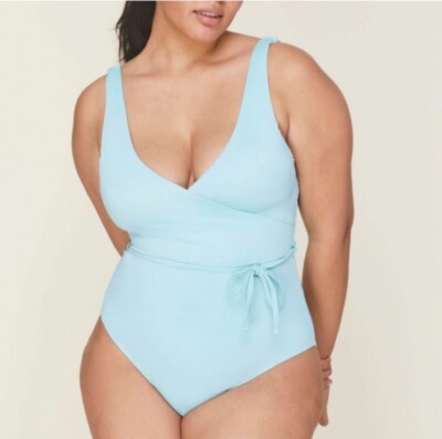 Andie Swim Belmar Cabana Blue Tie Waist One Piece Swimsuit Size Medium NWT
