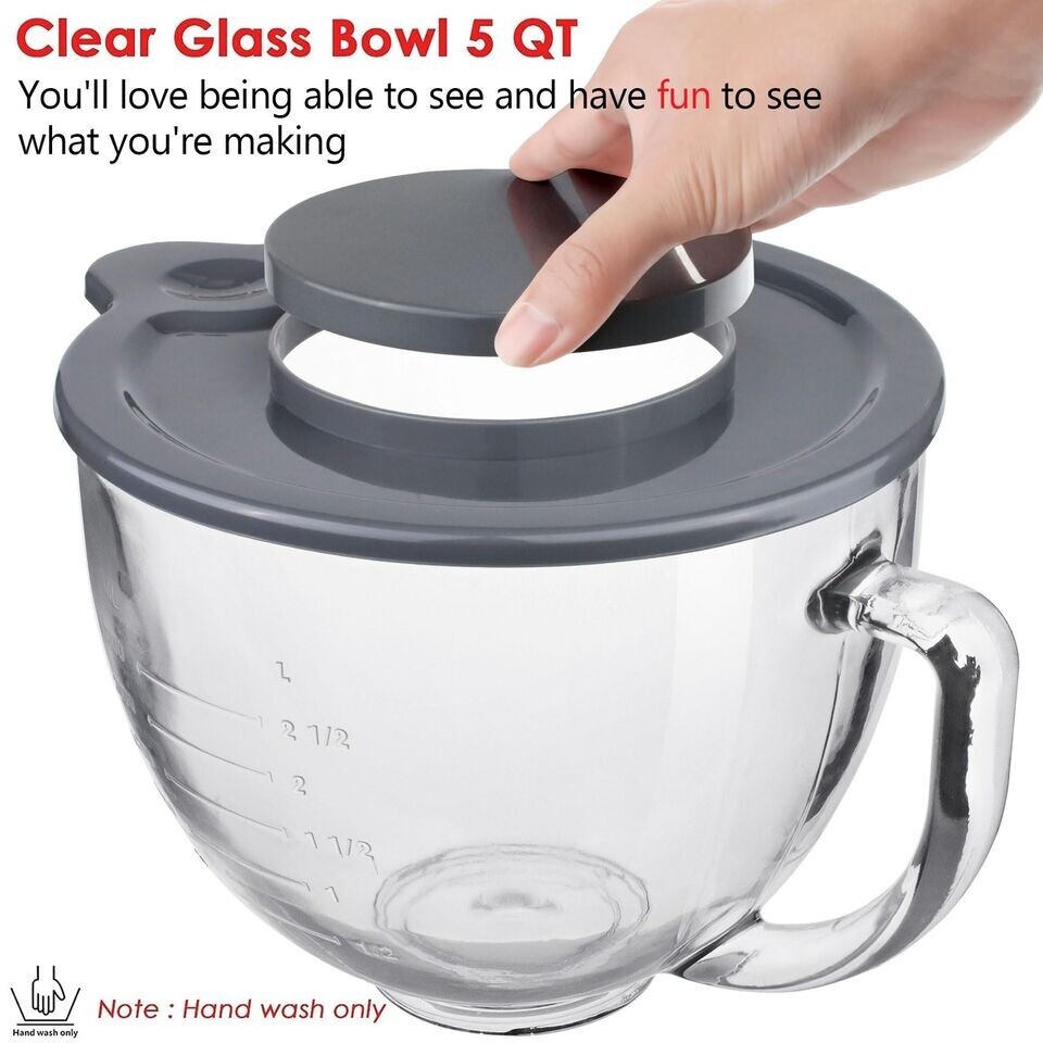 Glass Mixing Bowl Accessory 5 Quart - Compatible with KitchenAid