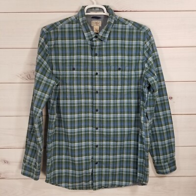 L.L. Bean Shirt Button-Up Lined Flannel  Size LT Green Blue Beige.