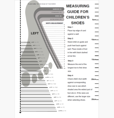 Printable Children's Shoe Width Size Chart Stride Rite Shoe