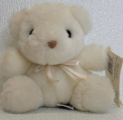 Vintage Jerry Elsner Pet White Teddy Bear Plush Rattle Stuffed Animal Ribbon