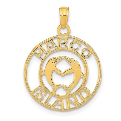 14k Gelbgold Marco Island mit Delfinen Kreis Anhänger für Damen
