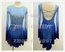 Ice skating dress Competition Figure Skating Twirling Costume blue dyeing