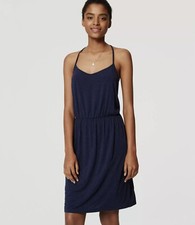 Ann Taylor LOFT Navy Blue Jersey Strappy Dress Size Small Casual Everyday Midi