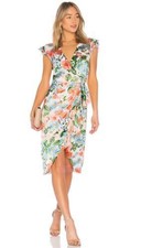 NWT ALICE + OLIVIA Garnet Floral Fields Flutter Sleeve Wrap Midi Dress 0