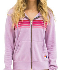 Aviator Nation Mauve Pink 5 Stripe Zip Up Hoodie Size Small