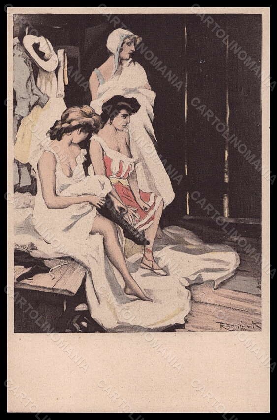 Artista firmato Reznicek Lady Bathing Beauty Simplicissimus serie VIII-3 pz VK6693