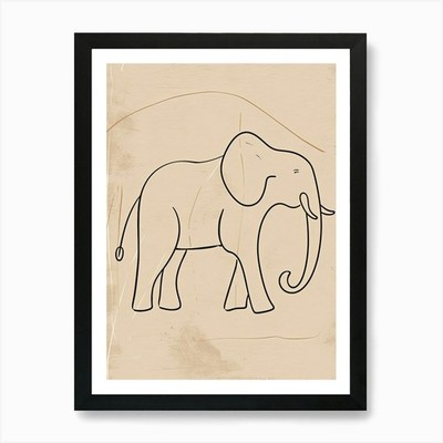 Elefant Zeichnung - Boho, Line Art Ein gerahmtes Wandbild Poster Leinwanddruck Bild