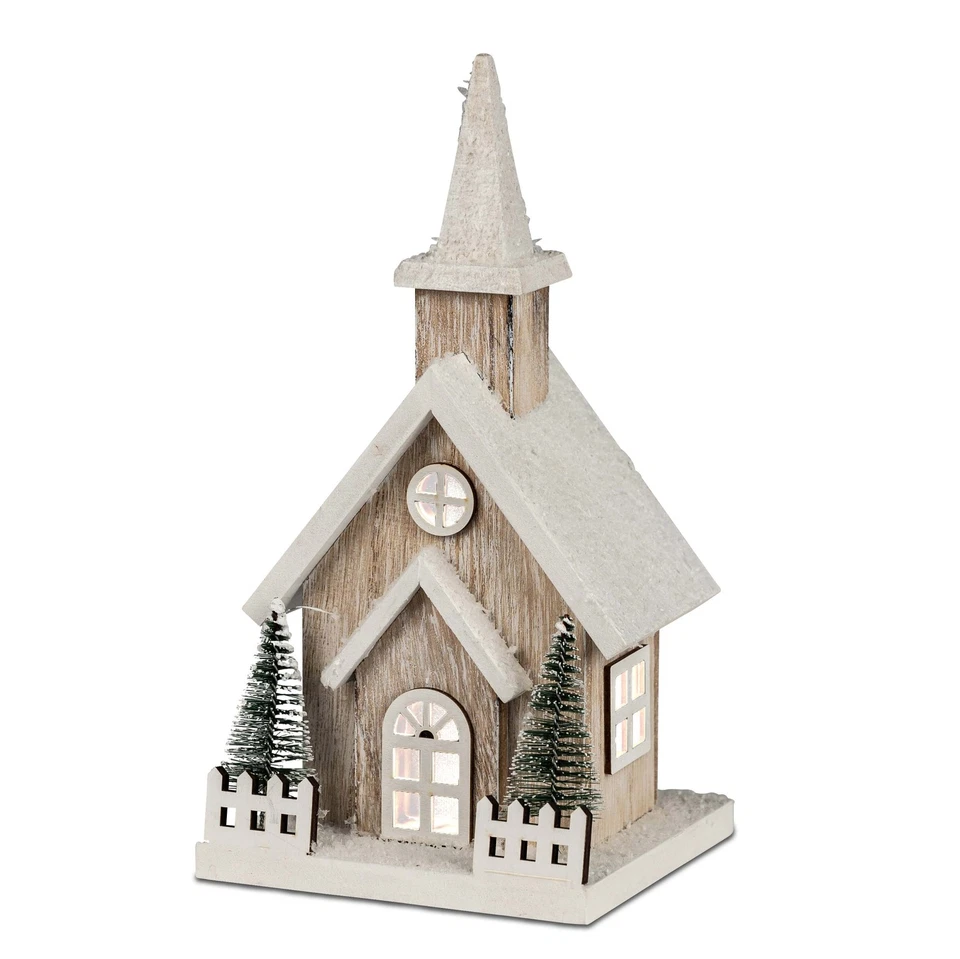 Kirche 27 cm Holz mit LED-Licht Kapelle Deko-Haus formano 542663 Weihnachtsdeko