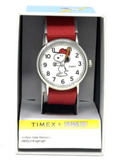 Timex TW2R41400, Peanuts-Snoopy Weekender Red Slip Thru Fabric Watch, NEW