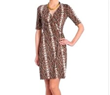 BCBG MaxAzria Malena Brown Black Snake print Wrap Dress Womens XS