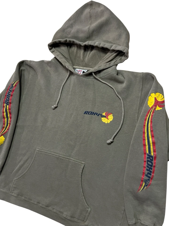 Sudadera con Capucha Floral Grunge Verde Quiksilver ROXY De Colección Para Mujer Y2K Mediana Foto 3 de 3