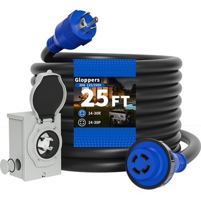 Gloppers 30 Amp Generator Cord And Power Inlet 25Ft 125V/250V 4 Prong Sjtw
