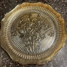 Jeanette Glass Iris & Herringbone Pattern Marigold 9.5” Plate Platter