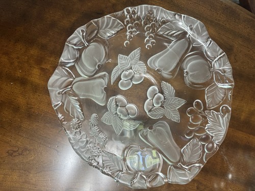 Vintage 10” Mikasa Arabella Clear Crystal Frosted Embossed Fruit