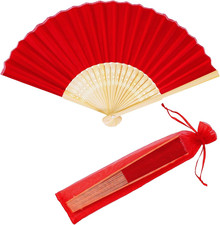 12 Sets Red Silk Hand Fans Chinese Handheld Silk Fans Bamboo Folding Fans Orient