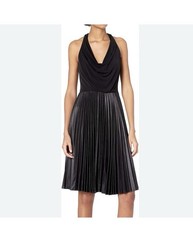 Halston Heritage 10 Black Pleated Fit & Flare Bow Accent Sleeveless Knee Dress