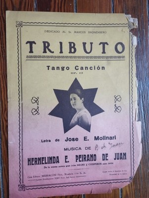 TANGO - TRIBUTO - Old SHEET MUSIC - MOLINARI & PEIRANO DE JUAN ARGENTINA