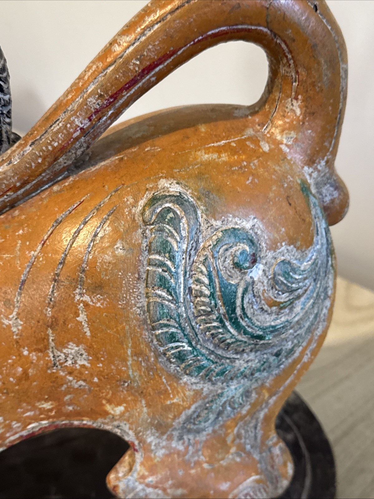 Antique Mythical Lion & Hunter - Hand Carved & Painted India 19th Century Yali