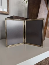 Vintage Hinged Double Metal Picture Frame Brass Gold Filigree Mid Century Retro