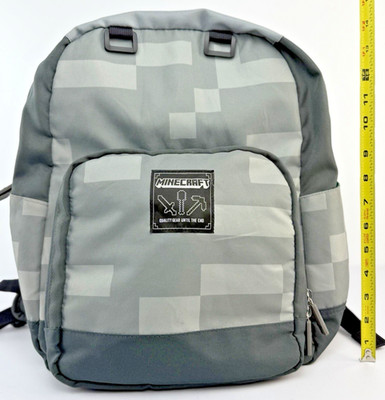 Minecraft Backpack Gray Pixelated Pickaxe Sword Graphic School Bag