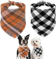 Fall Dog Bandanas, Halloween Pet Scarf Plaid Adjustable Pet Bib Triangle L