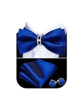 Mens Silk Bow Tie Pretied Bowtie with Gold Fashion Ring Pocket Royal Blue