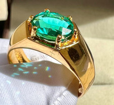 Emerald Men's Ring with 925 Sterling Silver Men's Handmade Green Gemstone Ring