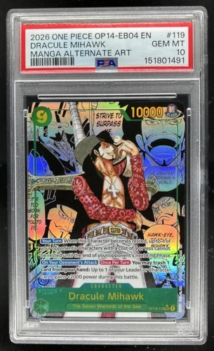 2026 One Piece OP14-EB04 Dracule Mihawk Manga Alternate Art PSA 10 #OP14-119