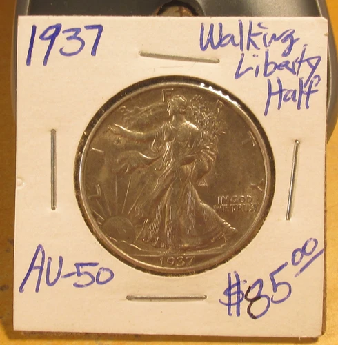 1937 Walking Liberty Silver Half Dollar AU About Uncirculated