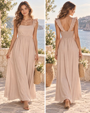 Show Me Your Mumu Maxi Dress Womens S Beige Ruffle Strap Smocked Romantic Boho