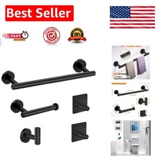 Durable Stainless Steel 5-Piece Matte Black Bathroom Hardware Set for All Spaces