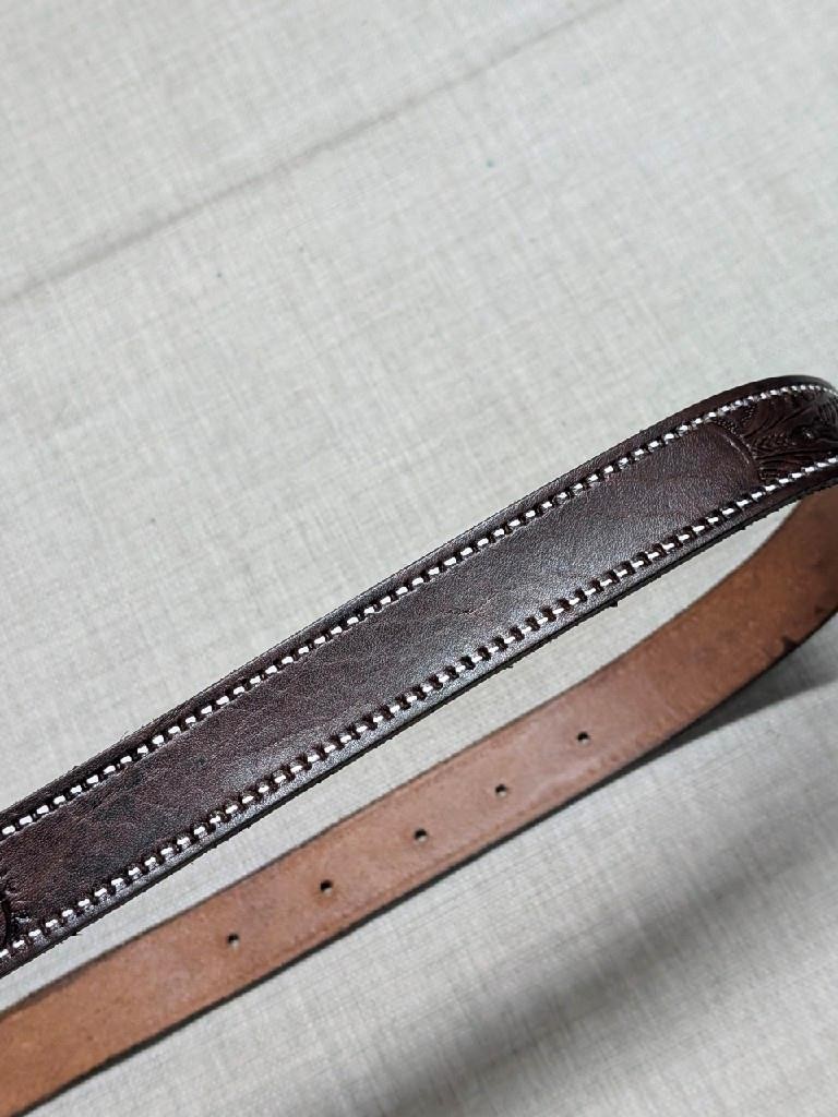 vintage TOOLED buckle belt WESTERN handcrafted 34 cowhide  display picture 1