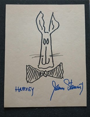 Original James Stewart selbstgezeichnete und signierte Darstellung von Harvy dem Kaninchen
