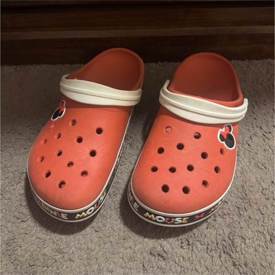 Crocs Minnie Mouse Unisex Kids US 8.5 Clog Slip-On Orange White Strap