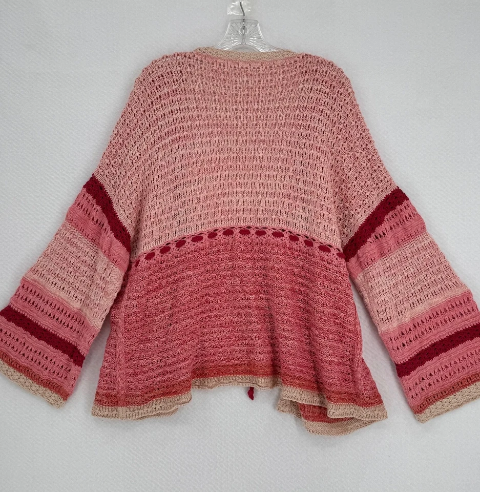 Suéter Cárdigan Sundance Rosa Rayas Tejido Crochet Corbata Frontal Manga Larga Foto 2 de 3