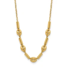 14k Yellow Gold Polished Fancy Link Beaded Necklace