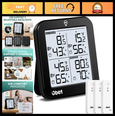Wireless Indoor Outdoor Thermometer with 3 Sensors, 500ft Range, Humidity Monito