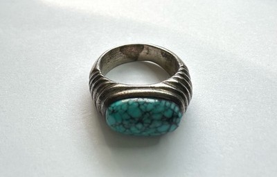 Vintage Southwestern Spider Web Turquoise Ring Sz 6 Sterling Silver Blue Black