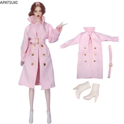 Pink Fashion Trenchcoat Clothes Set for 11.5" Doll Outfits Coat Belts Boots 1/6