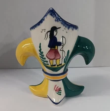 Henriot Quimper Faiencerie de la Grande Maison Hand Painted Fleur De Lis Vase