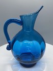VNTG Hand Blown Pitcher Aqua Blue Optic Glass (Rainbow? Blenko?) MCM Retro 8”