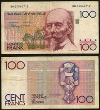 Currency 1987-81 Belgium 100 Francs Colorful Banknote P140 Hendrik Beyaert VF