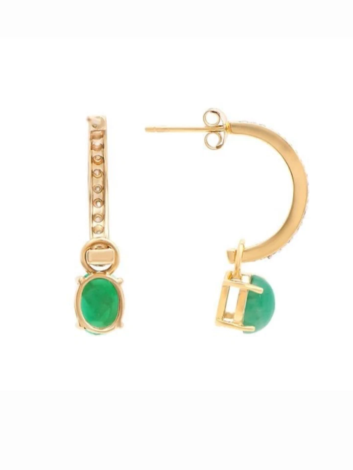 Pendientes de diamantes y esmeraldas naturales 2,53 Foto 3 de 4