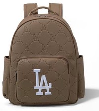 MLB PU Leather LA Dodgers Beige Logo Embroidered Backpack