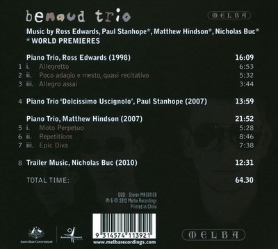 BENAUD TRIO PERFORMS MUSIC BY ROSS EDWARDS, PAUL STANHOPE, MATTHEW HINDSON, NICH