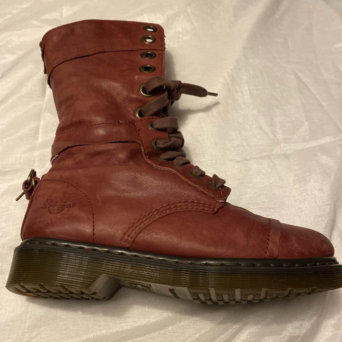 靴 Dr.Martens Dr. Martens Triumph 1914 W Red Leather Floral Lined Fold-over