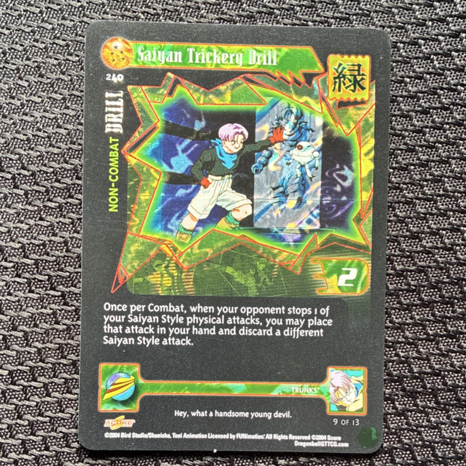 Score Dragon Ball GT TCG Saiyan Trickery Drill Holo alt Trunks Card #240 Vintage