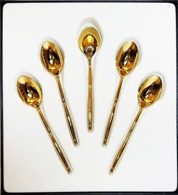 Mikimoto Perlengriff vergoldet Löffel Set 5 Stck. Japan mit Box Vintage