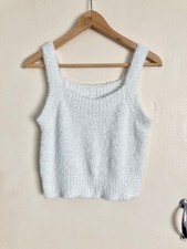 Womens Size 10-14 Fluffy White Vest Crop Top